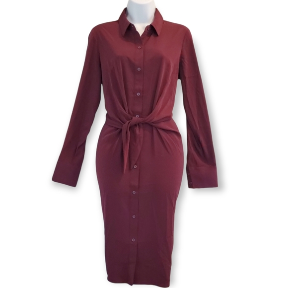 Alfani Womens Dress Deep Purple Size 6 Shirt Tie-Front Button-Front - Picture 3 of 5